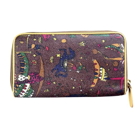 Piero Guidi Magic Circus Wallet Womens Brown Colorful Pattern Zip Around - Picture 3 of 9